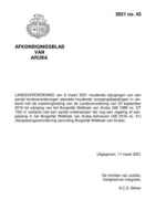 Afkondigingsblad van Aruba 2021 no. 43, DWJZ - Directie Wetgeving en Juridische Zaken